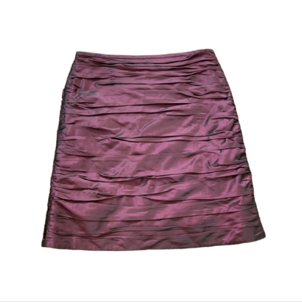 RICKIE FREEMAN TERI JON 100% SILK RUCHED SKIRT SZ 16 UNIQUE MAROON COLOR